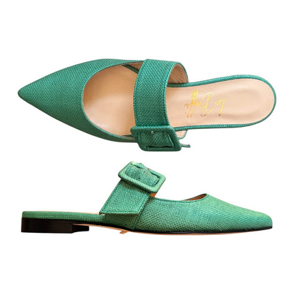 Ginevra mule in rafia verde