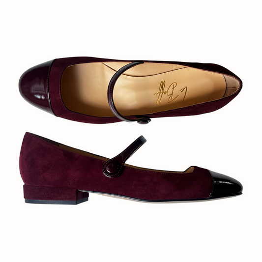 EMMA TONDA in camoscia terracotta e vernice bordeaux