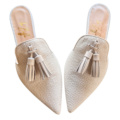 Agata mule in intrecciato bianco latte
