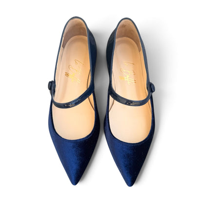 Adele bicolor in velluto e vernice blu