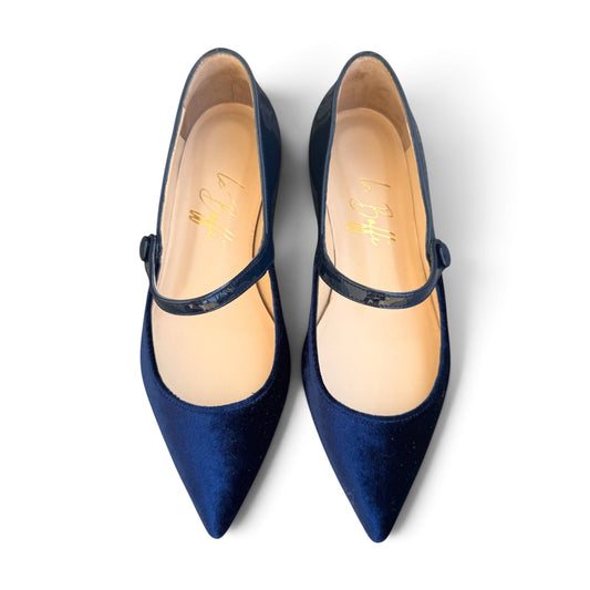Adele two-tone in velvet and blue patent leather