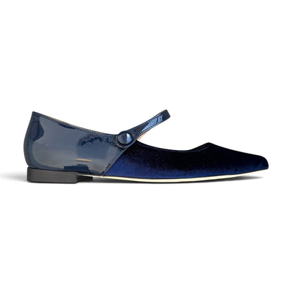 Adele bicolor in velluto e vernice blu
