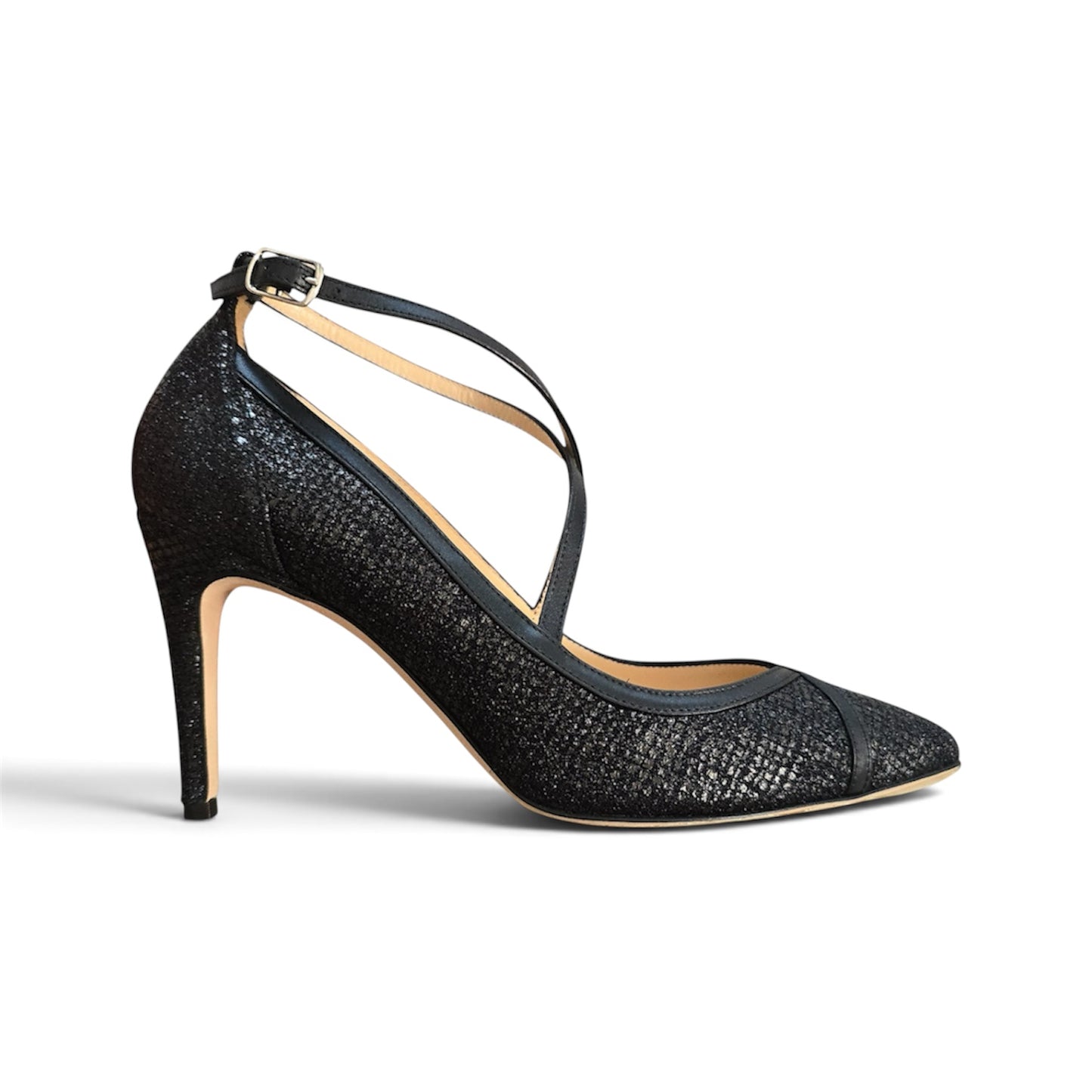 Elisabetta ballerina 85 in tessuto glitterato nero