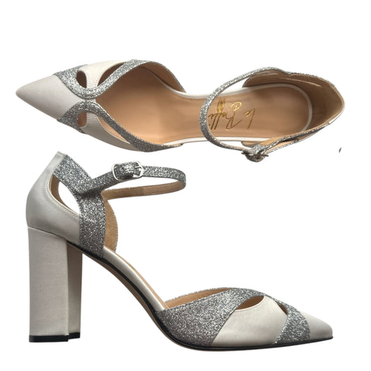 Celeste 85 in raso perla e glitter argento