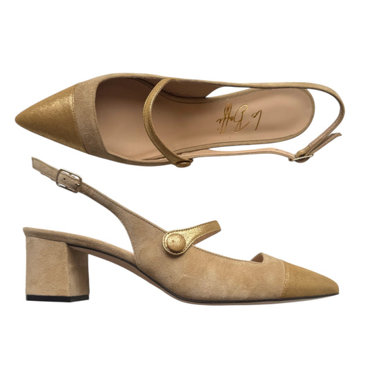 Emma Sling 55 in camoscio beige e pelle oro