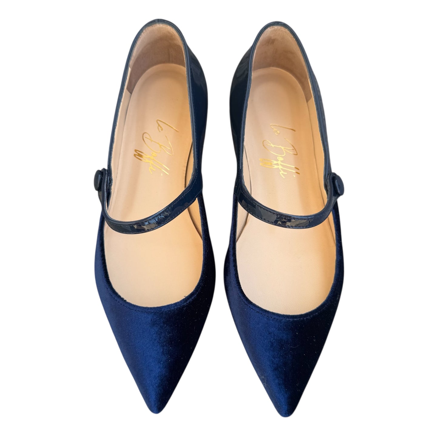 Adele bicolor in velluto e vernice blu