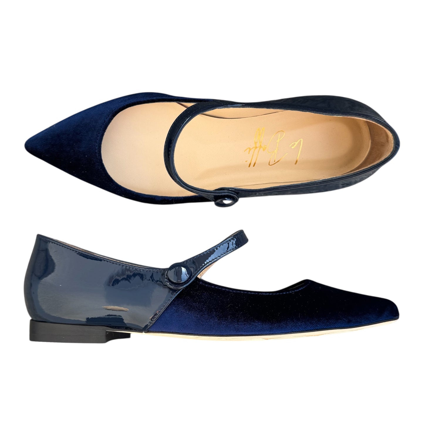 Adele bicolor in velluto e vernice blu