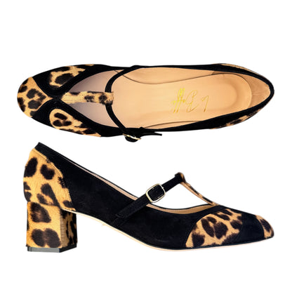 Vittoria Ballerina 55 a punta tonda in cavallino e camoscio nero