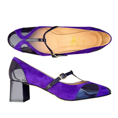 Vittoria Ballerina 55 a punta tonda in camoscio e vernice viola