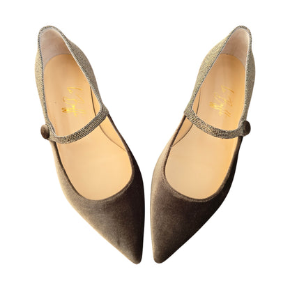Adele flat bicolor in velluto marrone e tessuto bronzo