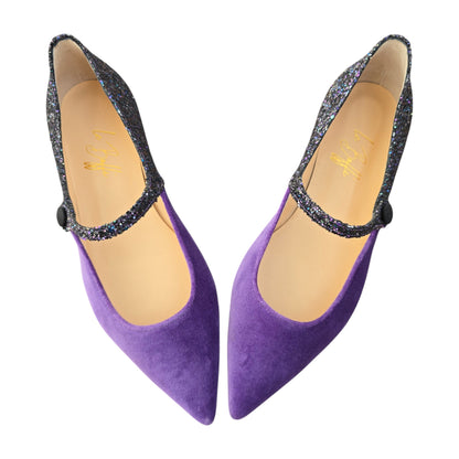Adele flat bicolor in velluto lavanda e glitter