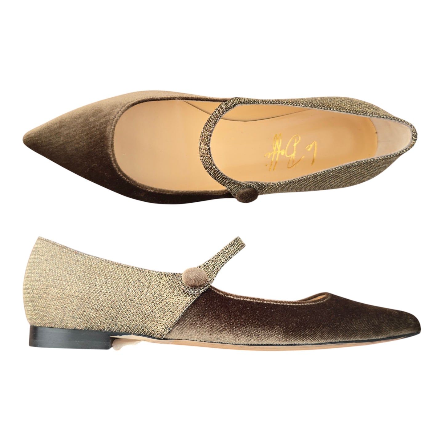Adele flat bicolor in velluto marrone e tessuto bronzo
