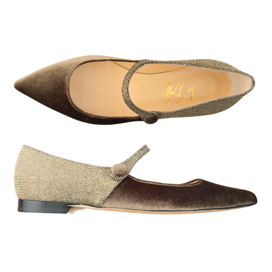 Adele flat bicolor in velluto marrone e tessuto bronzo