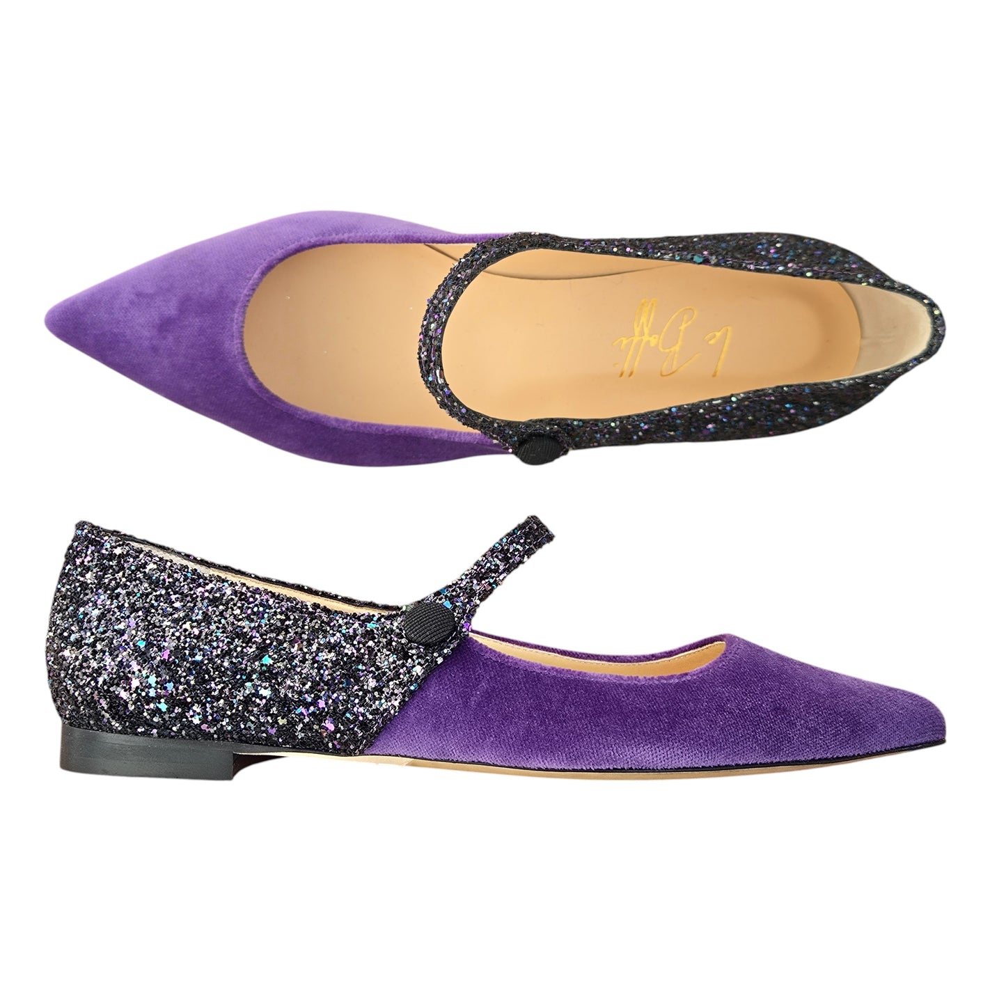 Adele flat bicolor in velluto lavanda e glitter