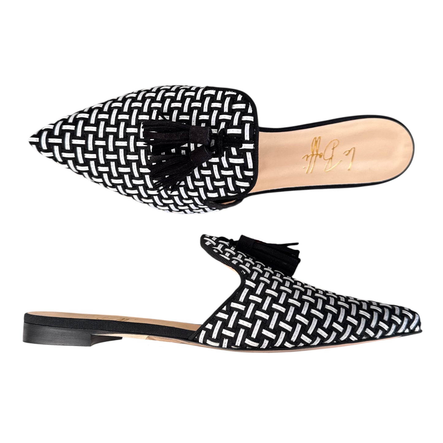 Agata mule pelle intrecciata bianca e nera