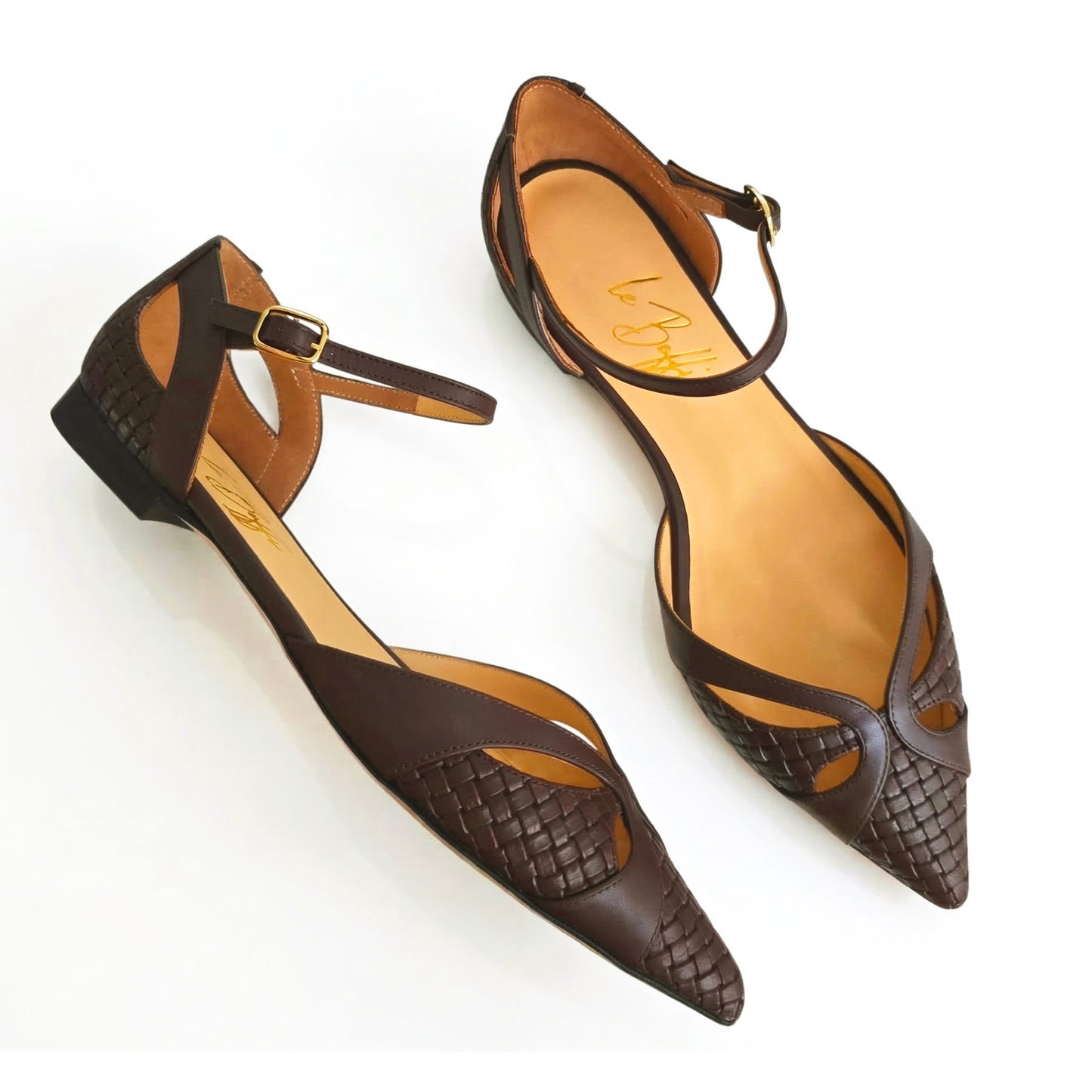 Celeste in pelle intrecciata marrone