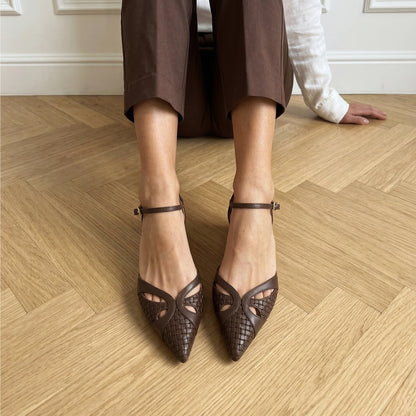 Celeste in pelle intrecciata marrone