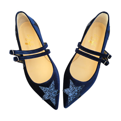 Elisa in velluto blu con stelle glitter