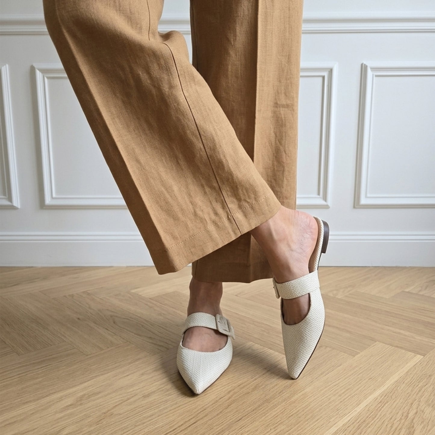 Ginevra mule in intrecciato bianco latte