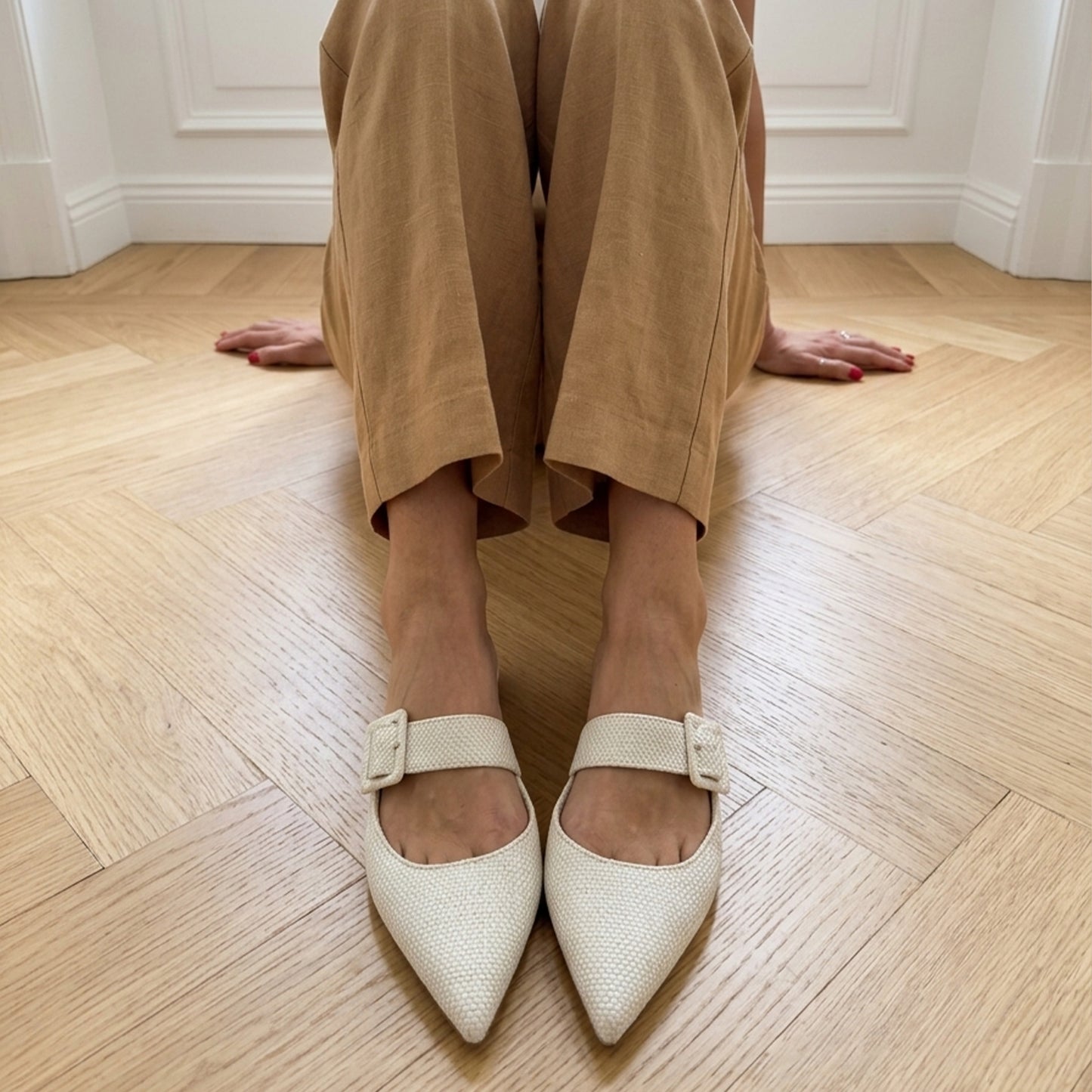 Ginevra mule in intrecciato bianco latte