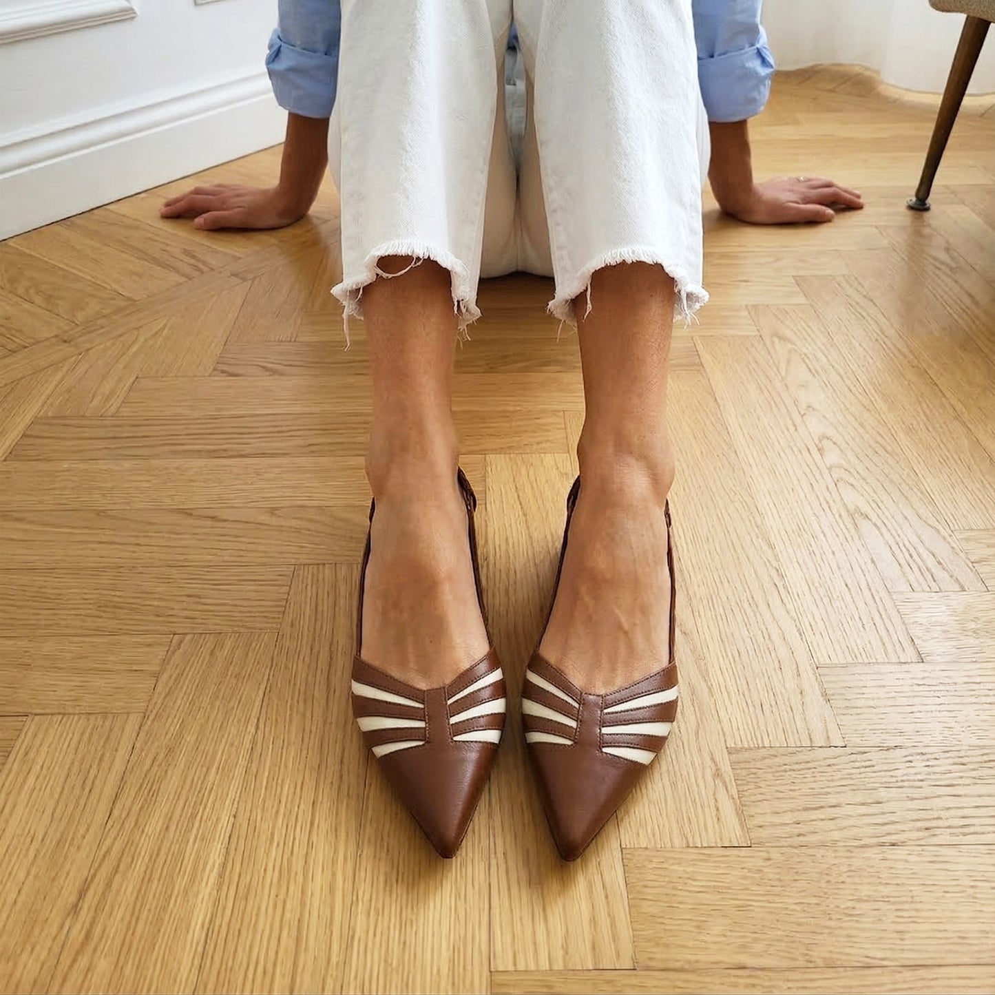 Giorgia cuoio e bianco