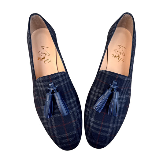Olimpia in tessuto tartan blu