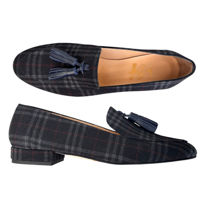 Olimpia in tessuto tartan blu