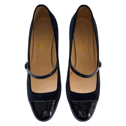 Emma ballerina tonda in velluto e vernice nera 55