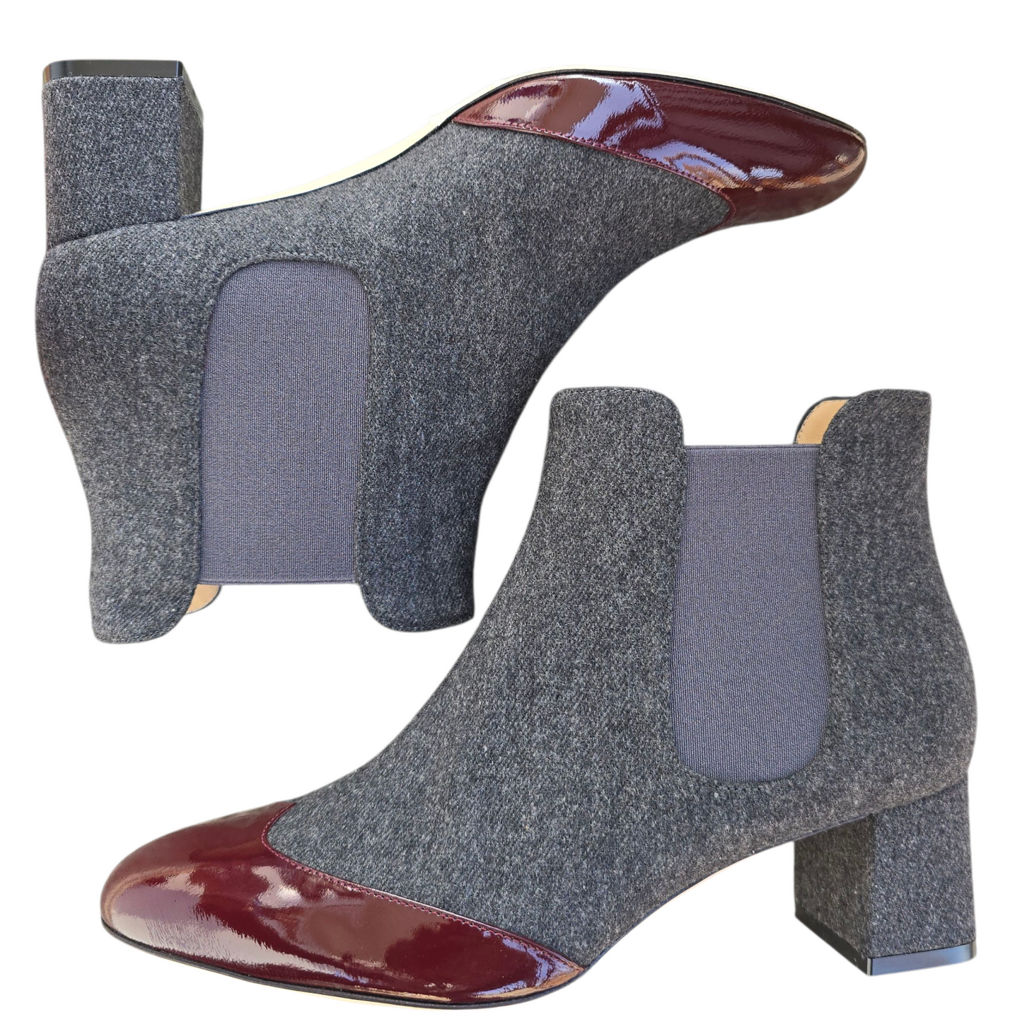 Alberta 55 in lana grigia e vernice bordeaux