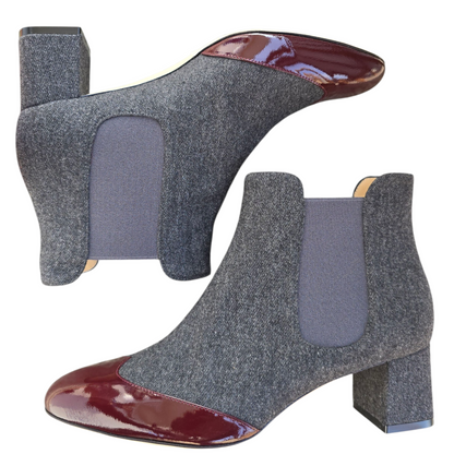 Alberta 55 in lana grigia e vernice bordeaux