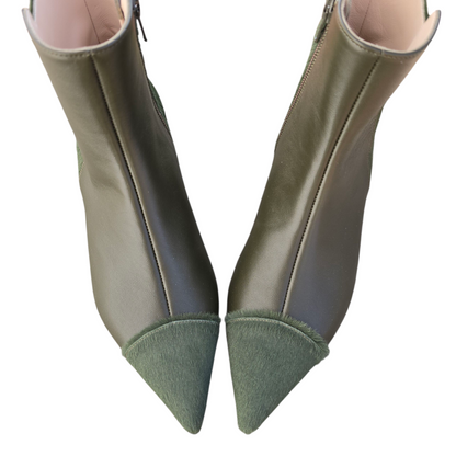 Sibilla in pelle oliva e cavallino verde oliva