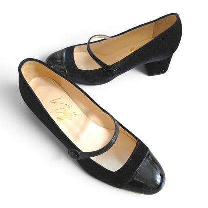 Emma round ballerina in velvet and black patent leather 55