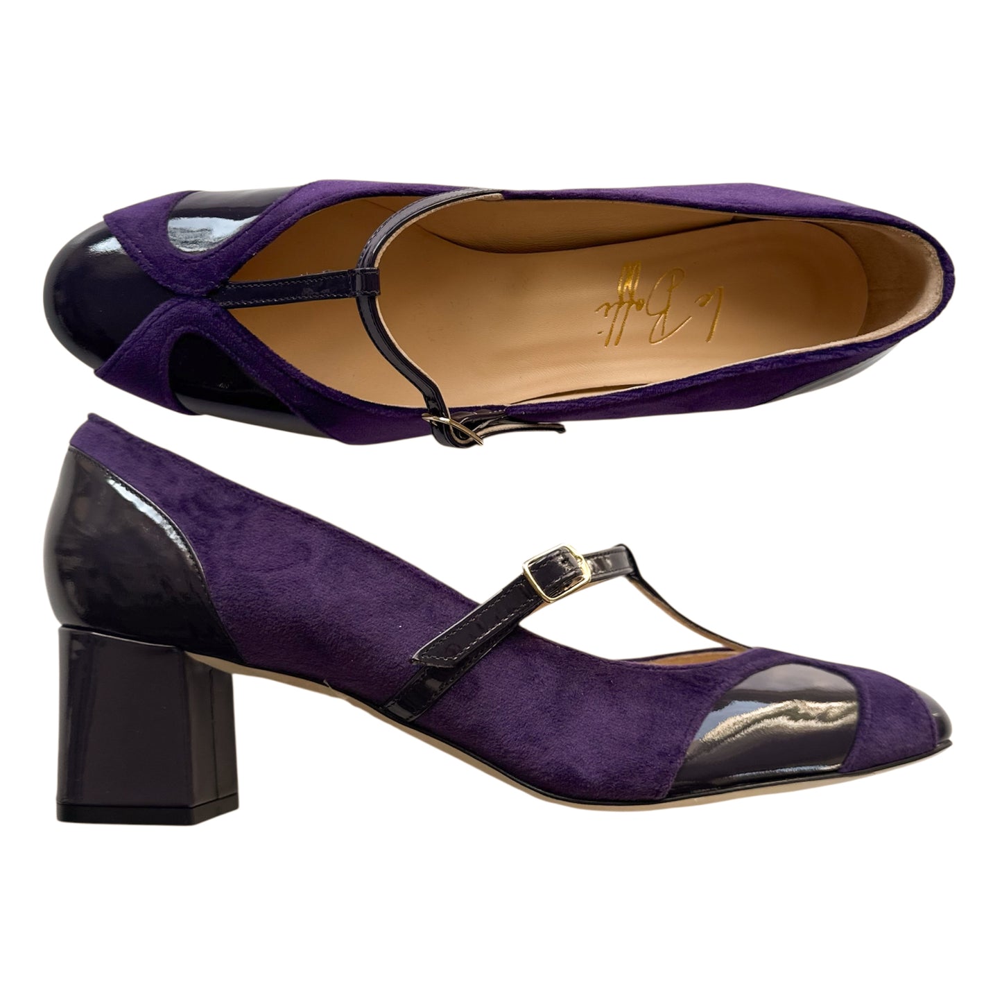 Vittoria Ballerina a punta tonda in velluto e vernice viola 55