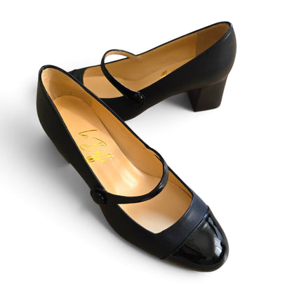 Emma tonda 55 in pelle e vernice nera