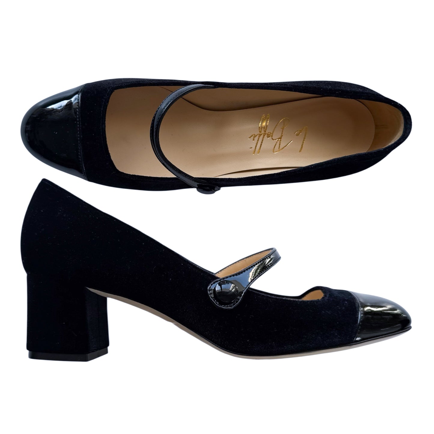 Emma ballerina tonda in velluto e vernice nera 55