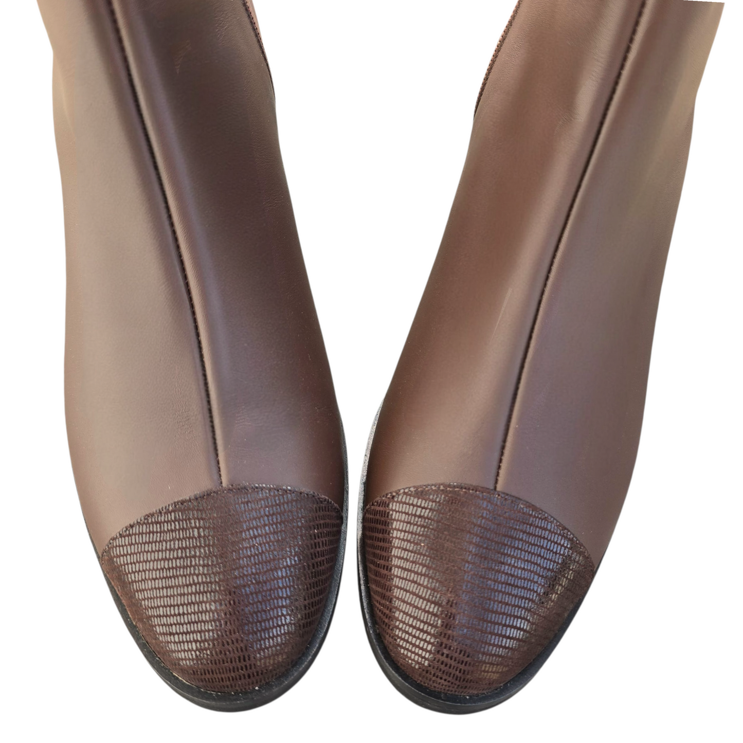 Agnese 55 in pelle marrone e punta in rettile marrone