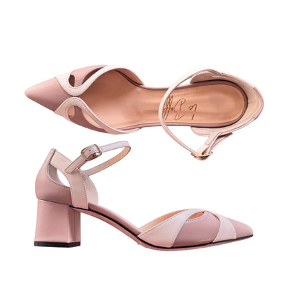 Celeste 55 in pelle nude e bianco latte