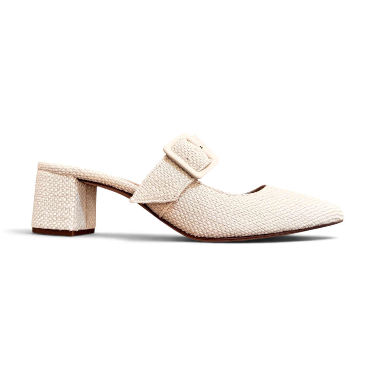 Ginevra mule 55 in intrecciato bianco latte