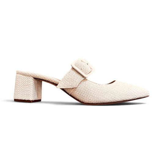 Ginevra mule 55 in intrecciato bianco latte