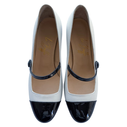 Emma tonda 55 in pelle ghiaccio e vernice nera