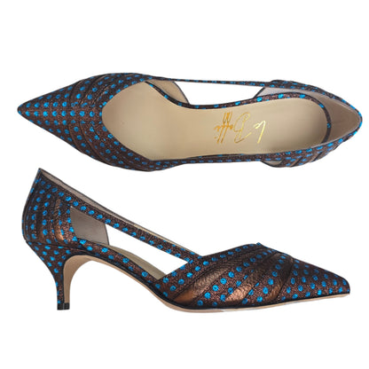 Giorgia 55 in tessuto pois marrone e turchese
