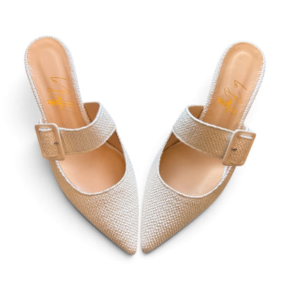 Ginevra mule 55 in intrecciato bianco latte