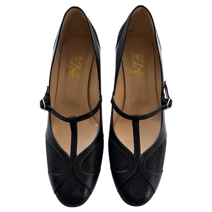 Vittoria Ballerina a punta tonda in pelle nera quadri e pelle nera 55