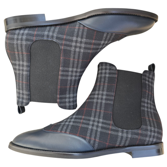 Allegra in tartan blu e pelle blu