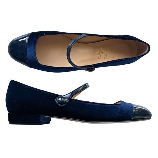 Emma tonda in velluto e vernice blu