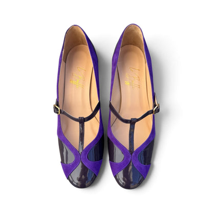 Vittoria Ballerina 55 with round toe in purple suede and patent leather