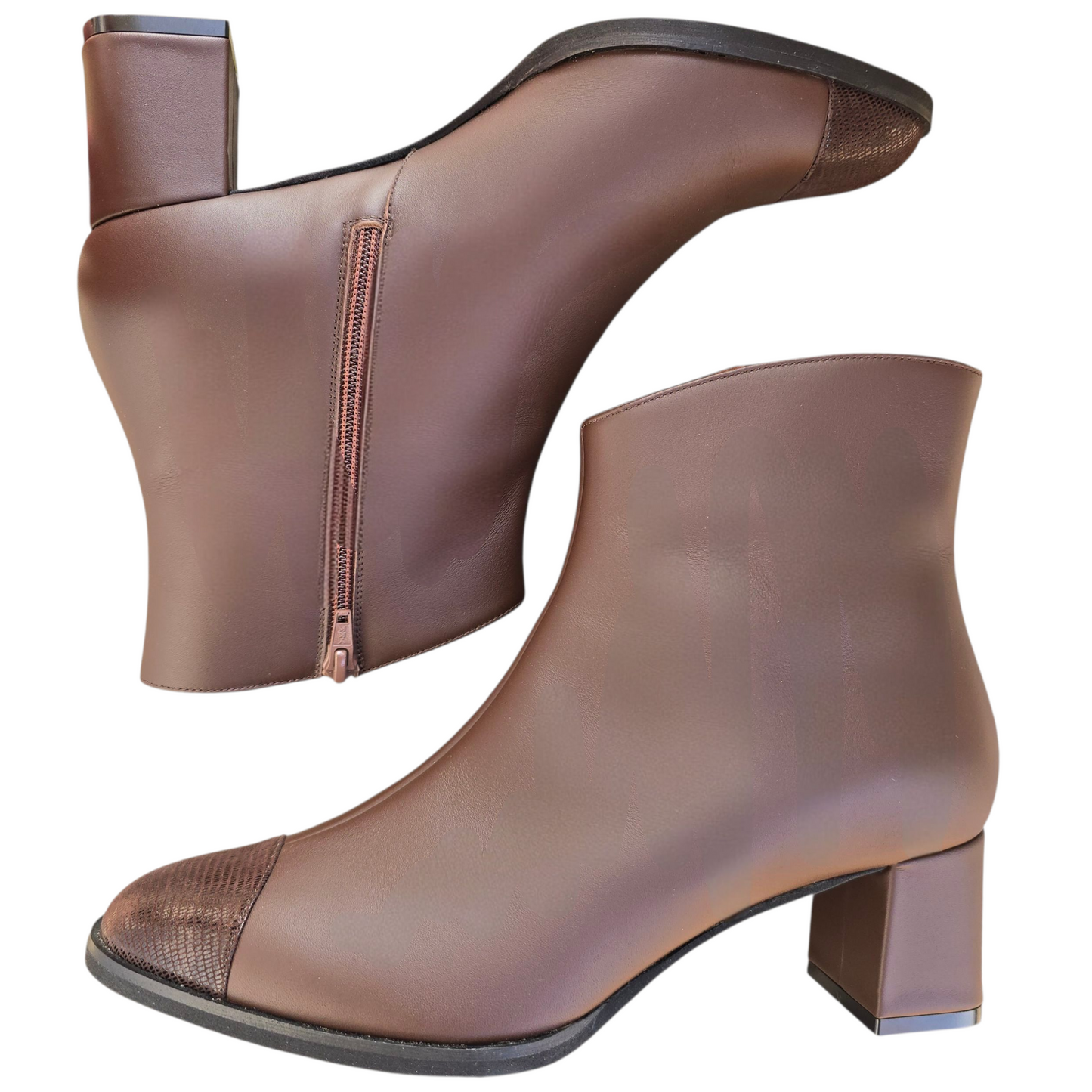 Agnese 55 in pelle marrone e punta in rettile marrone