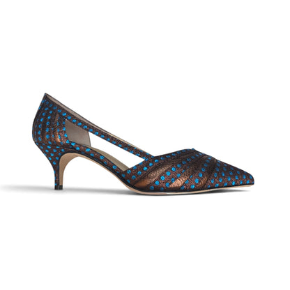Giorgia 55 in tessuto pois marrone e turchese