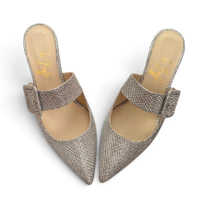 Ginevra mule 55 in tessuto glitterato platino