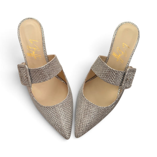 Ginevra mule 55 in tessuto glitterato platino